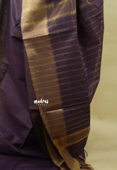 Deep Wine Plum - Mangalgiri semi pattu with golden getti border